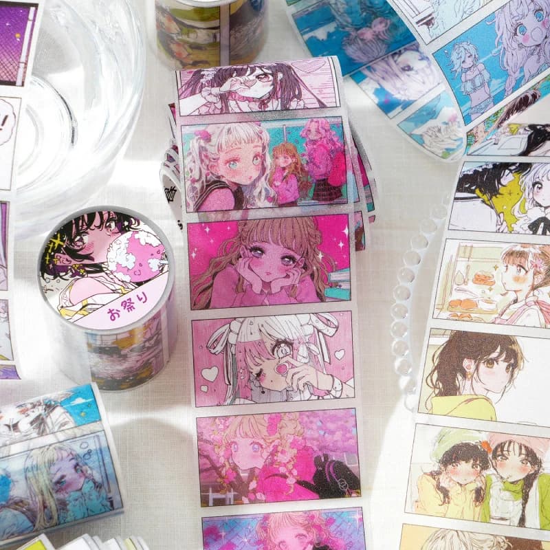 5x200cm Adesivi in Stile Manga Giapponese Anime Bidimensionale, Design Vibranti di Personaggi per Decorazione Quaderni e Diari