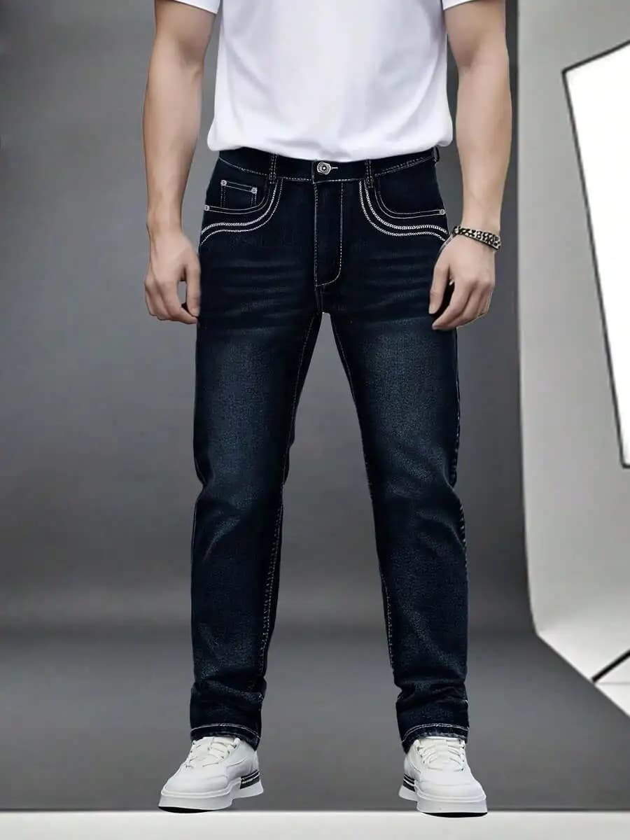 Mens Casual Slim Fit Stretch Denim Jeans Straight Cut Long Pants