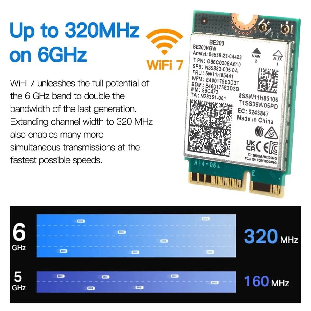 Scheda WiFi ASMA-WIFI 7 BE200 BE200NGW + Antenna, Ricambi, BT 5.4 802.11AX Tri-Band M.2 NGFF, Adattatore di Rete Wireless per Win10/11