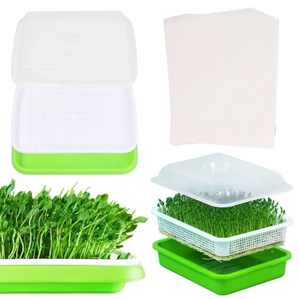 Plastic trays for soilless seeding, seedling trays, nursery vessels, seedlings and sprouts