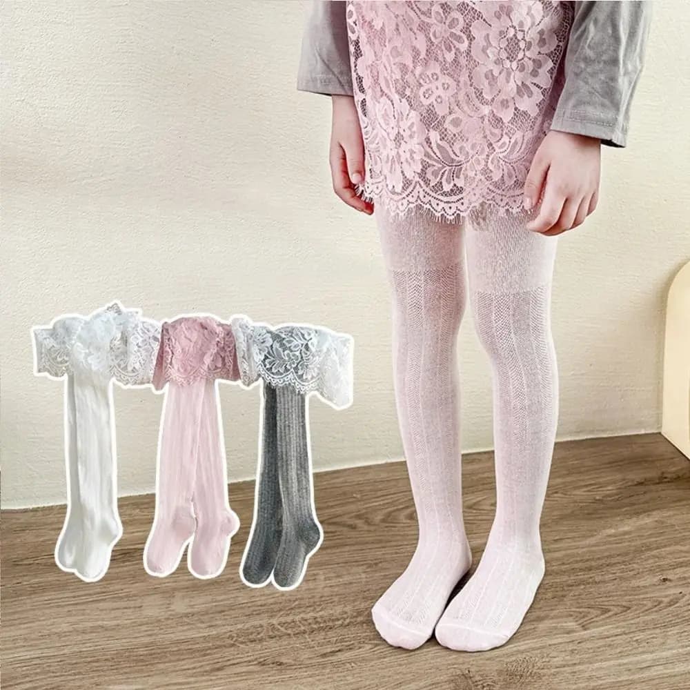 Korean Baby Girls Lace Tights Children Thin Pantyhose with Skirt Sweet Leggings Summer