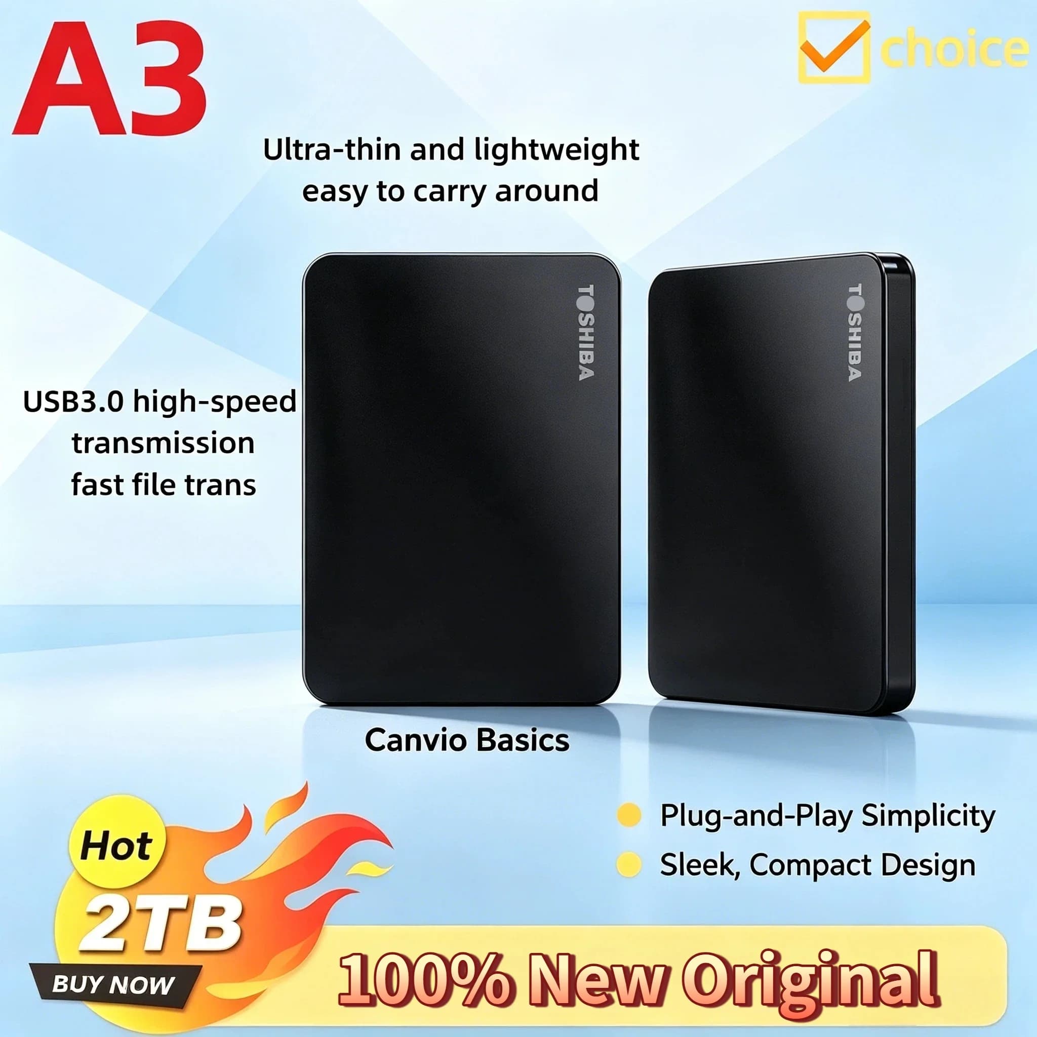 For Toshiba OEM A3 Expansion 500GB 1TB 2TB USB3.0 External HDD 2.5 Inch Portable Hard Disk Drive Box Storage Compact Pro Fast