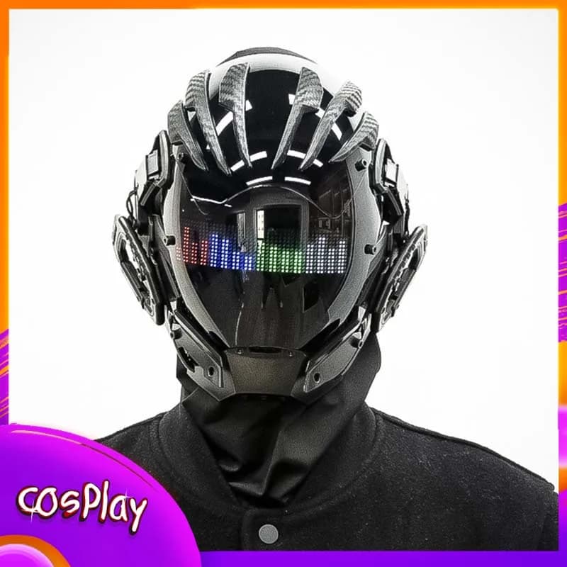 Men's Integrated Cyberpunk Mask, Tactical Mechanical Style, Futuristic Helmet with LED Screen, Halloween and Cosplay Party Accessories, Gift