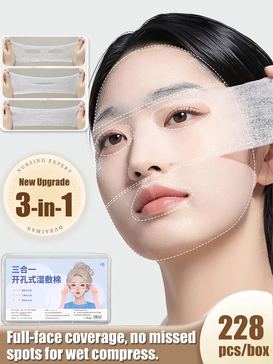 Confezione da 228 pz. di dischetti di cotone viso ultra-sottili 3-in-1 estensibili con design pretagliato per maschera idratante viso a compressione umida