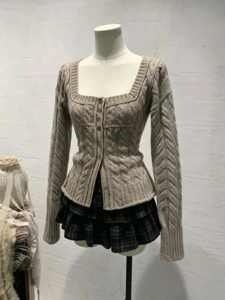 Korean Subculture Gothic Knitted Sweater Women Harajuku Style Slim Fit Pullovers Solid Color Elegant Casual Chic Jumpers