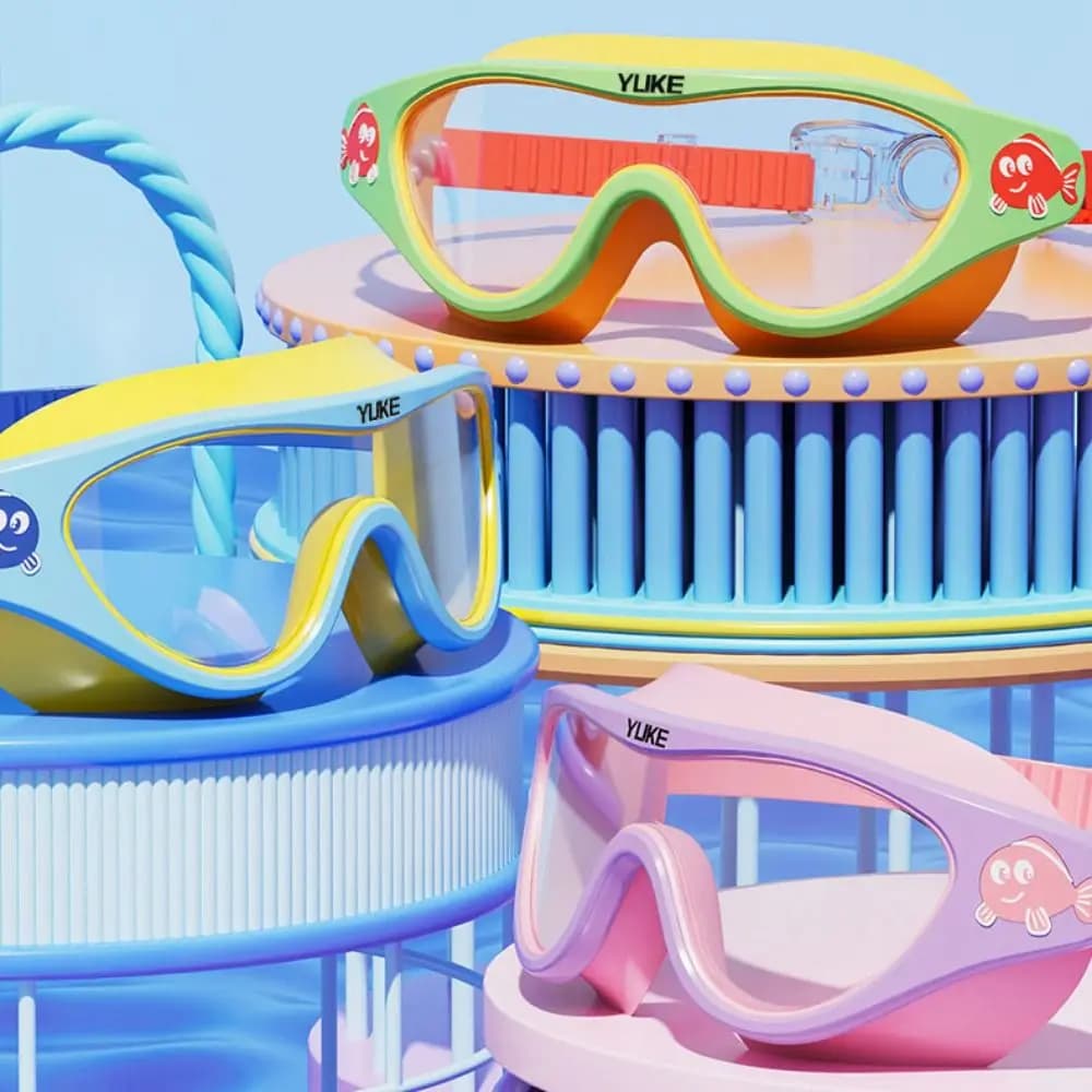 Waterproof Swimwear with Large Silicone Frame Soft and Earplugs, Swimming Glasses for Kids Anti-slip and Anti-slip