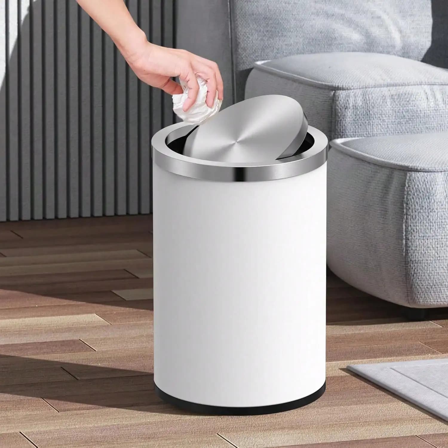 Carino mini cestino da scrivania in metallo con coperchio a battente, contenitore per rifiuti in acciaio inossidabile da 0,4 galloni/1,5 litri per tavolo, piano di lavoro, ufficio