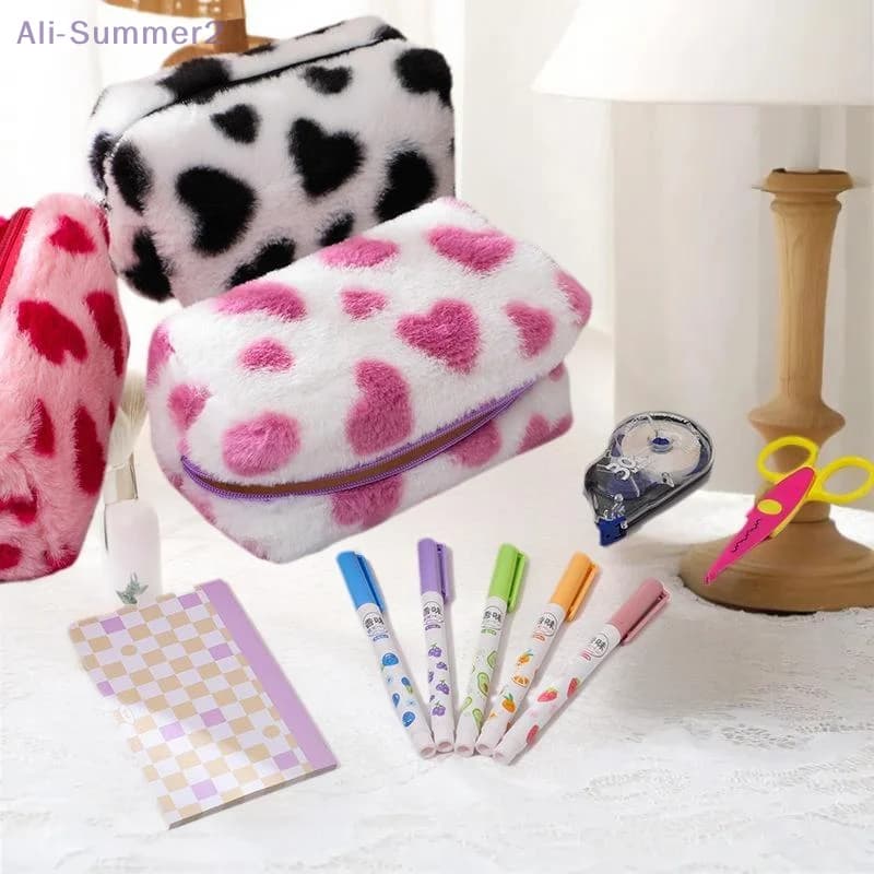 {Summer2} Heart-Embossed Pencil Case; Large Storage Option; Stylish Desk Organizer that Improves Office Decor.