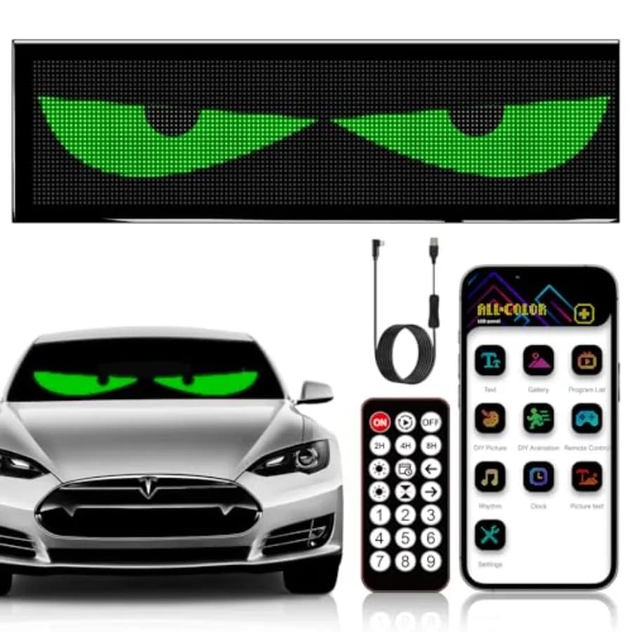 Luce LED Devil Eyes da 24,8x7,87 pollici per parabrezza auto/camion, 1 pezzo, con controllo tramite app/telecomando, animazione/testo/immagine fai-da-te, flessibile, LE