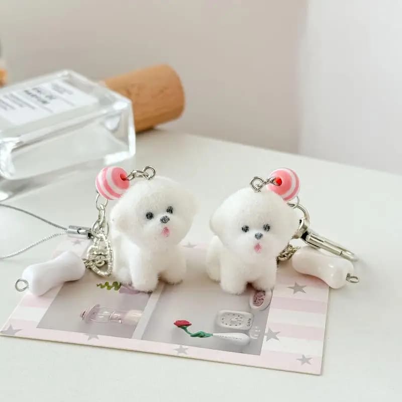 Lovely Cartoon Canine Key Ring Cute Handbag Accents Furry Dog Phone Chain Gift