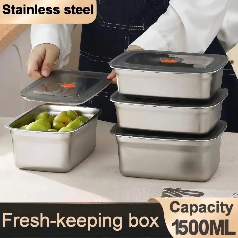 Contenitori per Alimenti Portatili in Acciaio Inox con Coperchi, Scatola Ermetica per Pranzo da Viaggio, Ufficio e Casa, Set Bento Antiperdita
