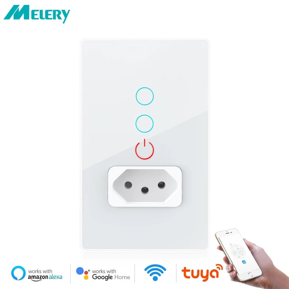Melery Tuya Wifi Smart Brasile Interruttore della luce Presa a muro Presa di corrente Sensore tattile Pannello in vetro Telecomando di Alexa Dot Google Home