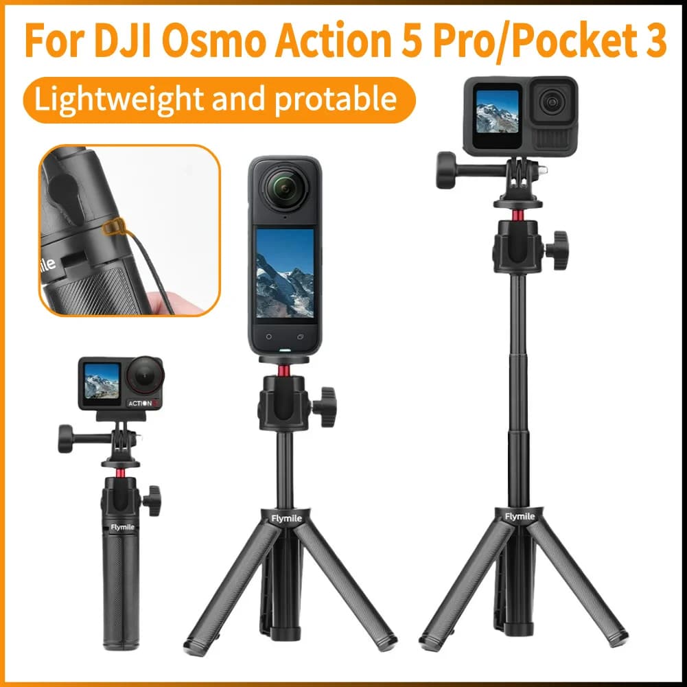 Asta di Prolunga con Filettatura da 1/4 di Pollice, Asta Estensibile per Treppiede, Asta Selfie per Gopro/Action/Insta360/Pocket