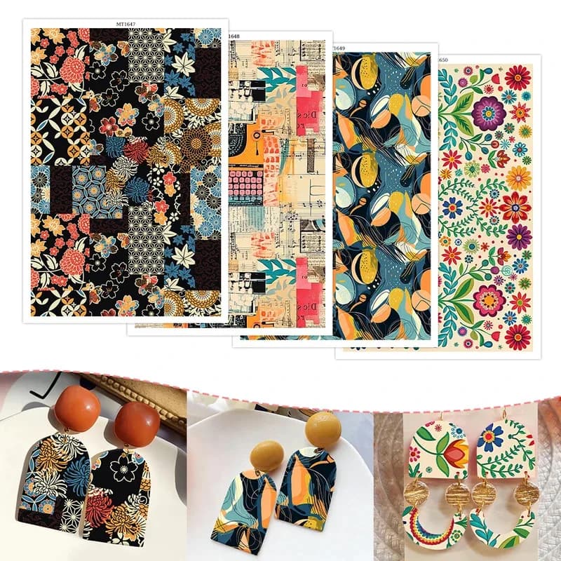 Vintage Geometric Floral Pattern Polymer Clay Transfer Paper Clay Transfer Sheets Craft Decals Resin Jewelry Accessories Making