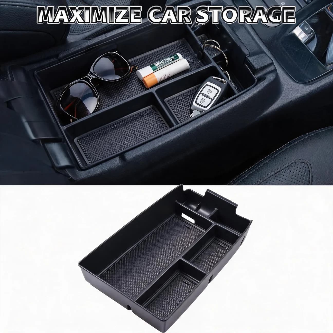 Armrest Box Console Tray Long Compartment Storage Tray with Non-Slip Mats for 2020-2026 Ford Escape & 2021-2025 Bronco Sport