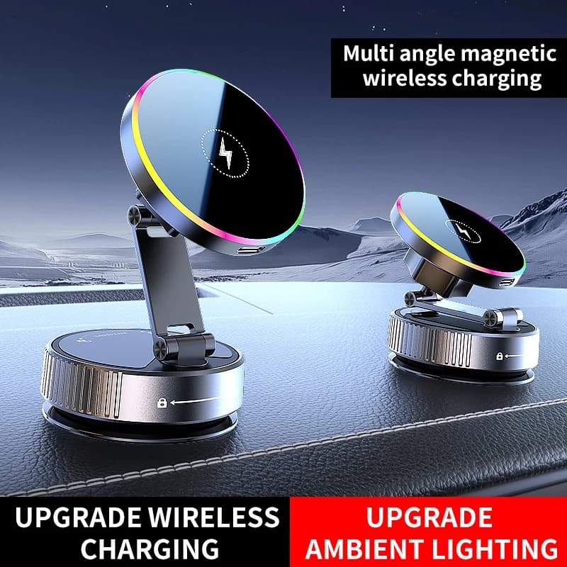 Supporto di ricarica wireless per auto, supporto per telefono, dispositivo di aspirazione magnetica, nuovo modello 2025, adesivo sottovuoto, migliori console centrale