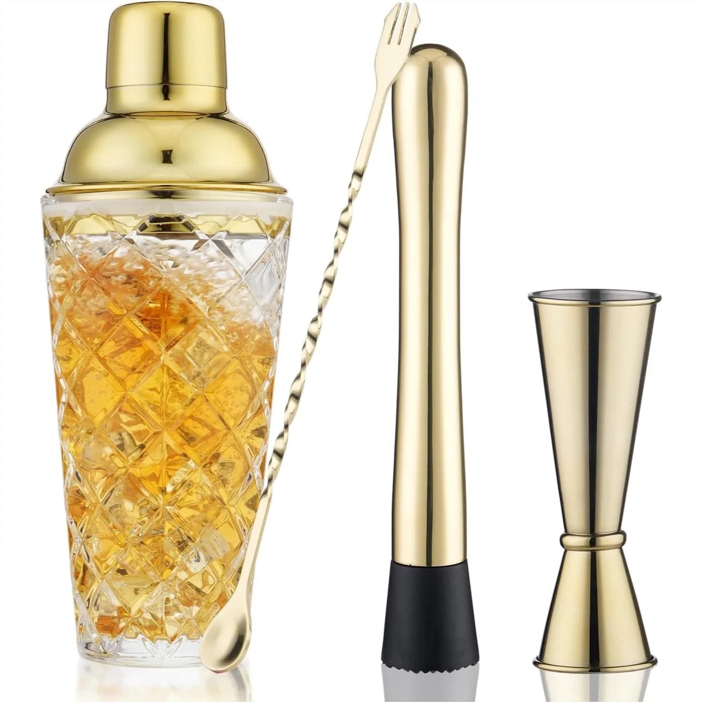 Set Shaker per Cocktail con Bicchiere, Jigger, Cucchiaio, Muddler - Kit da Barman Premium per Bar Domestici