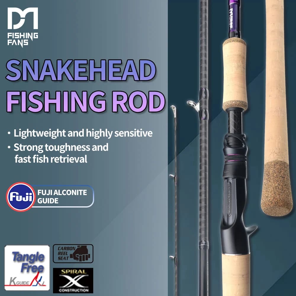 Canna da Pesca FISHINGFANS QINGXIU SUPER HARD SNAKEHEAD con Manico in Sughero AA, Anelli FUJI ALCONITE, Nastro in Carbonio X-Cross, 12-60g H XH XXH