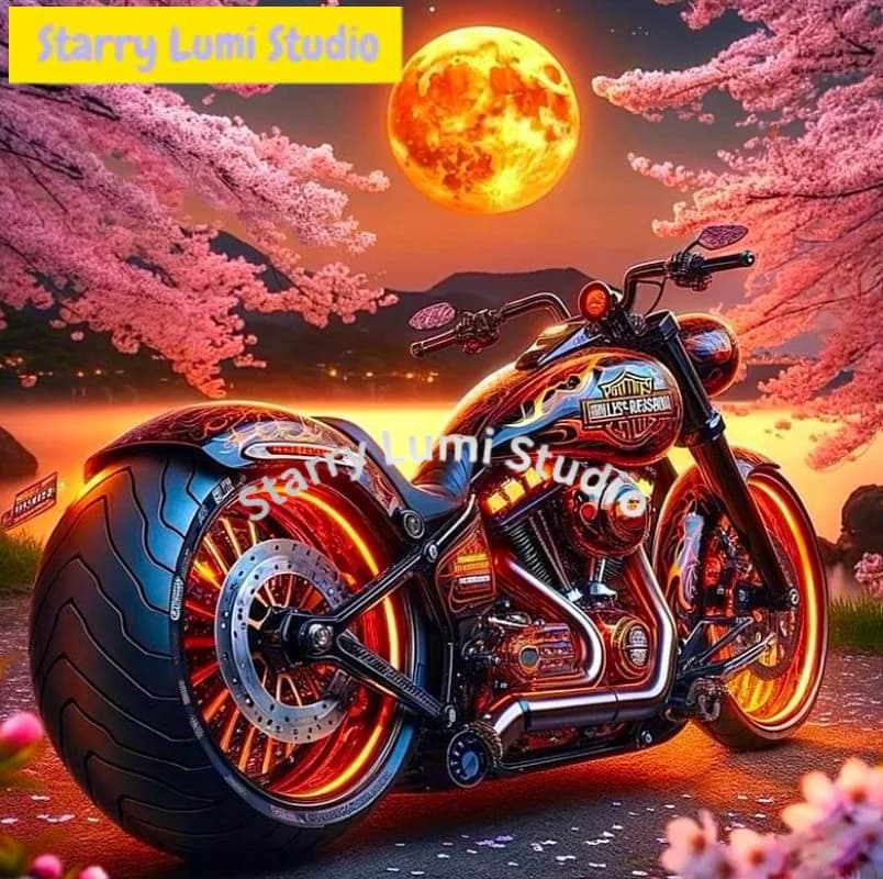 Pittura Diamante 5D Fai da Te Moto, Mosaico Artistico a Punto Croce, Ricamo Completo Rotondo, Decorazione Murale per la Casa, Regalo per Adulti
