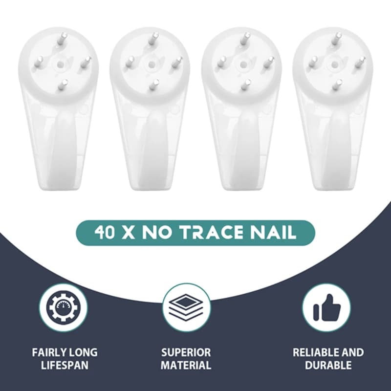 Stucco/Concrete Wall Hooks Nail No Damage Hook Hanging Nail Wall Hooks No Trace Nail No Drilling Required Set Of 40