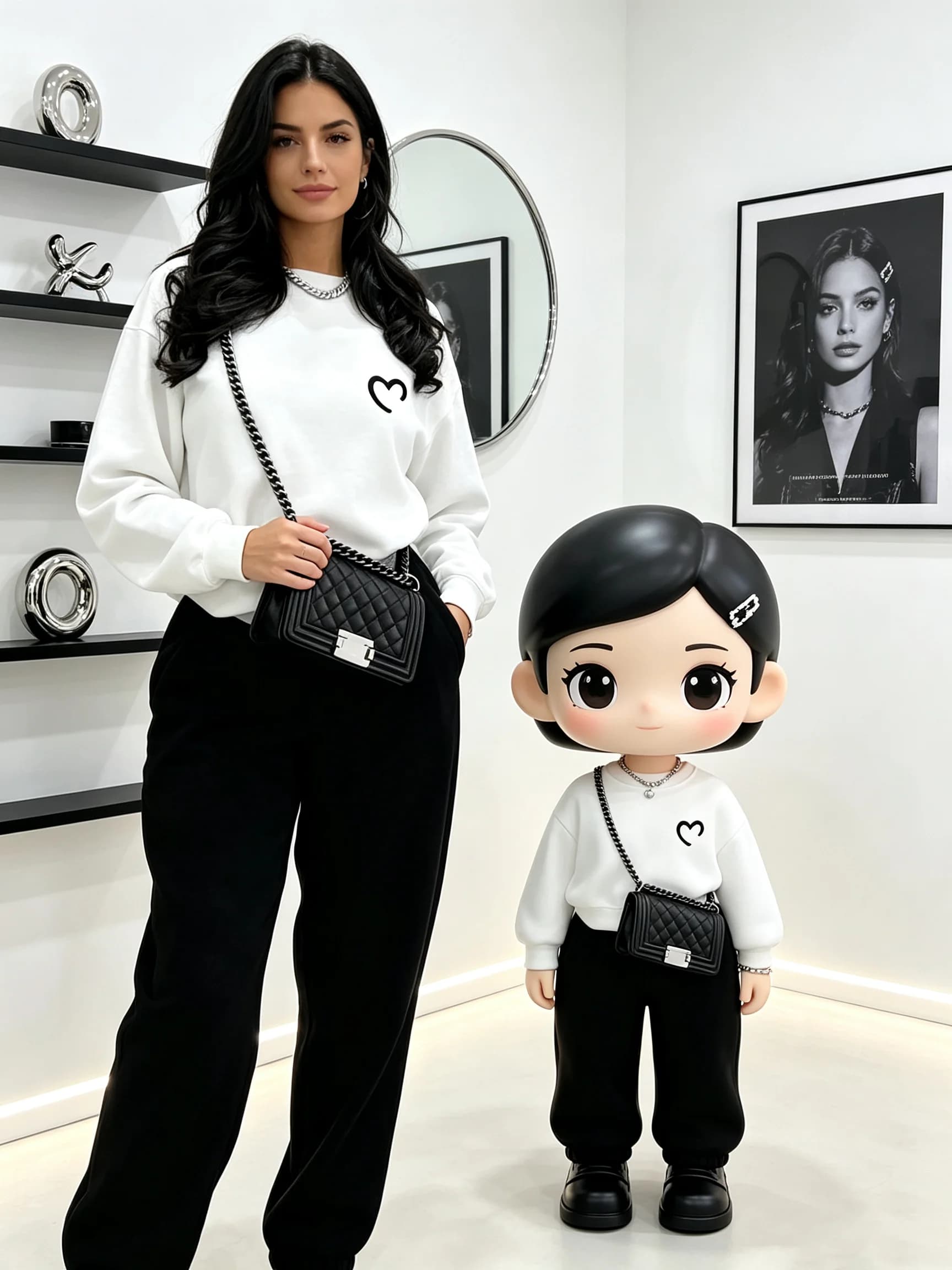 Comfortable Autumn Winter round Neck Sweatshirt Set Long Sleeved Printed Solid Color Top with Elastic Waist Pants