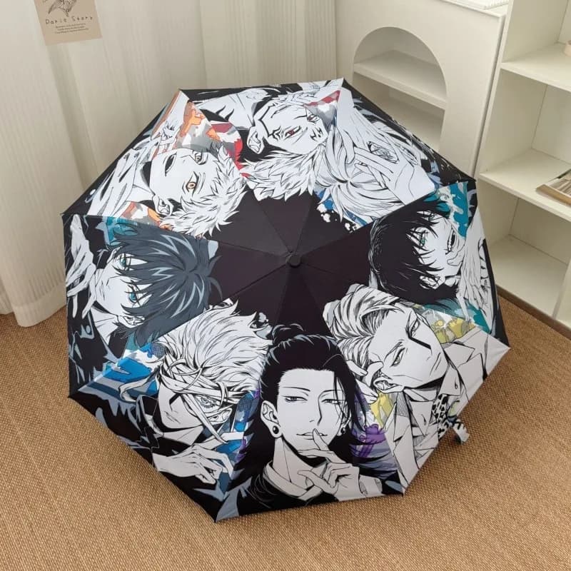 Gojo Satoru Cartoon Printed spelling return Fully automatic folding umbrella with black glue Custom sunscreen Double-use umbrella