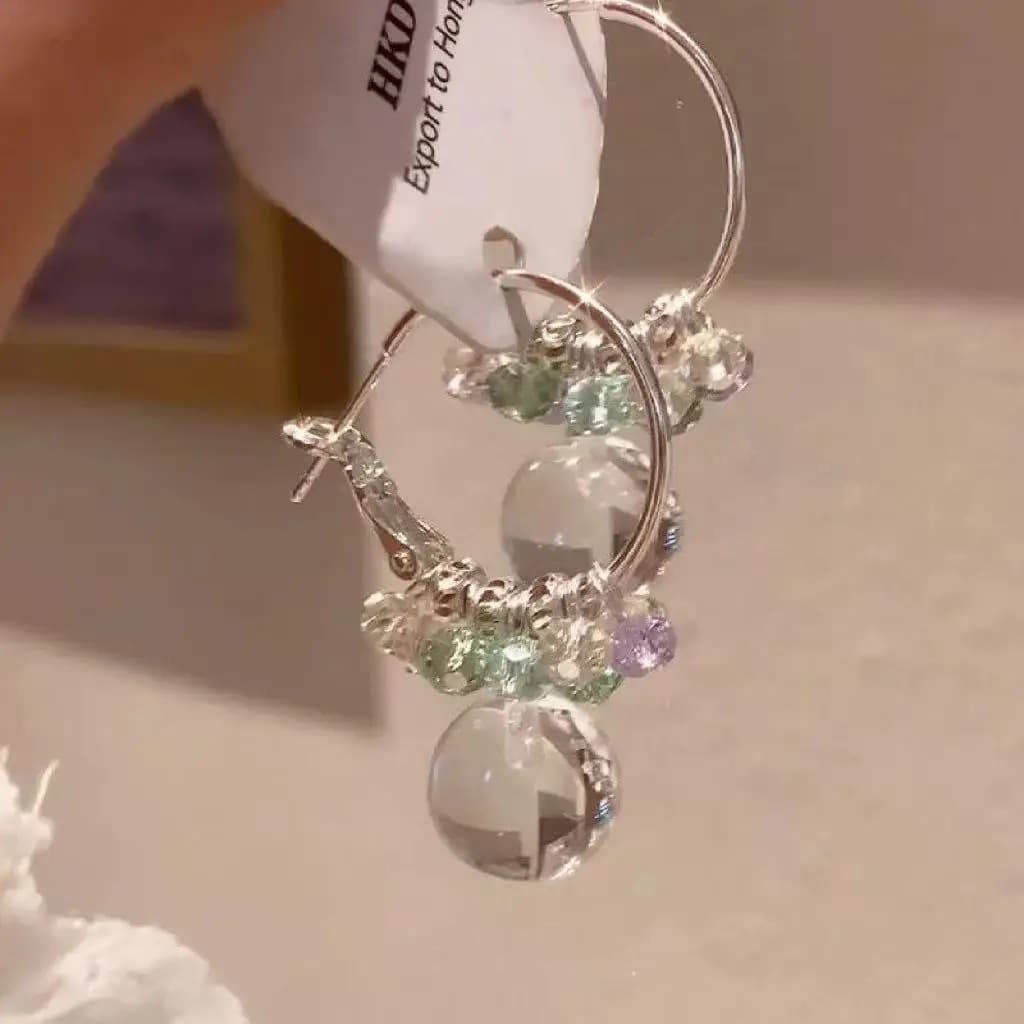 New Clear Transparent Crystal Ball Beaded Drop Earrings For Women Trendy Ring Hoop Jewelry Lady Gifts Party Office Banquet Decor