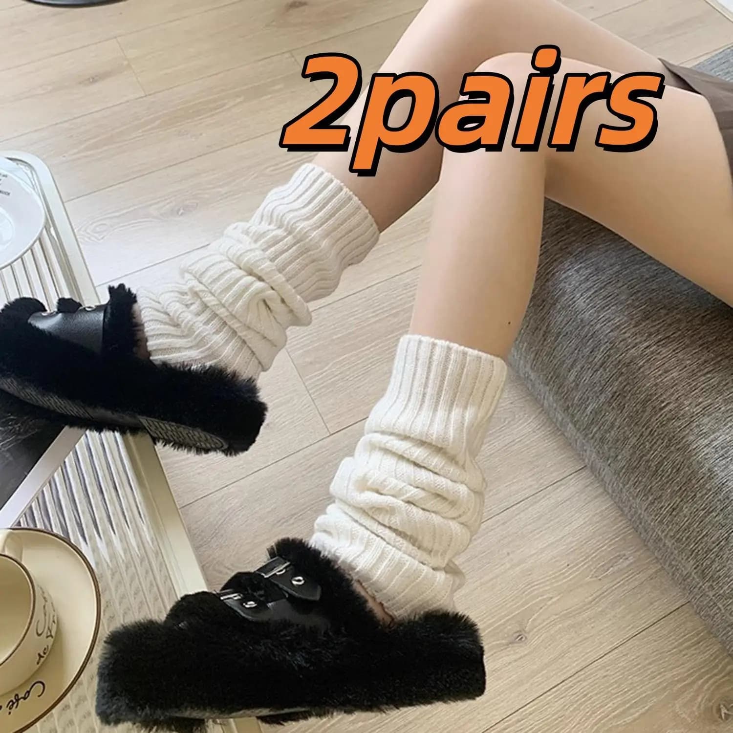 2 paia di calzini lavorati a maglia autunno inverno coprigambe cosplay calzini monopetto scaldamuscoli lavorati a maglia con palline di lana moda coreana dolce ragazza