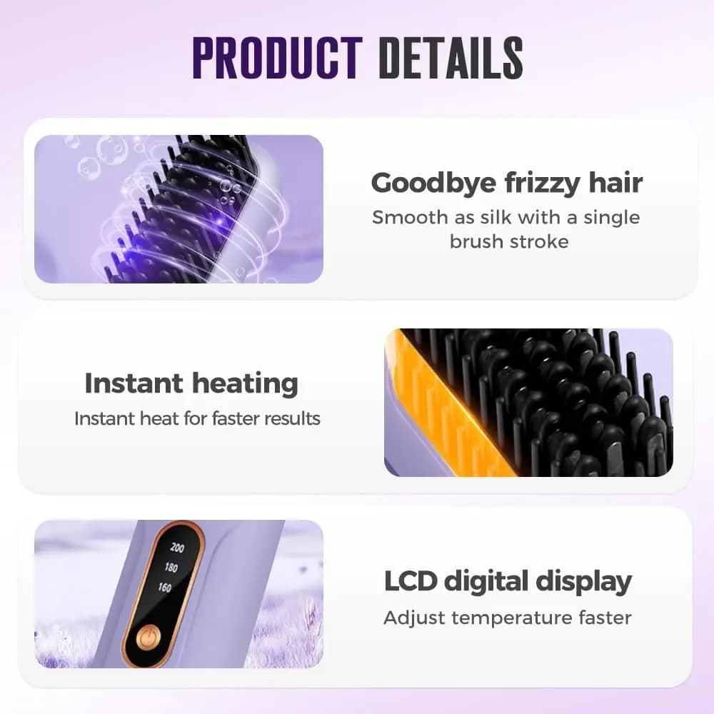 Electric Brush for Hairstyles, Reliable Hair Plate with Negative Ions, Wire Rechargeable USB Rechargeable Brush