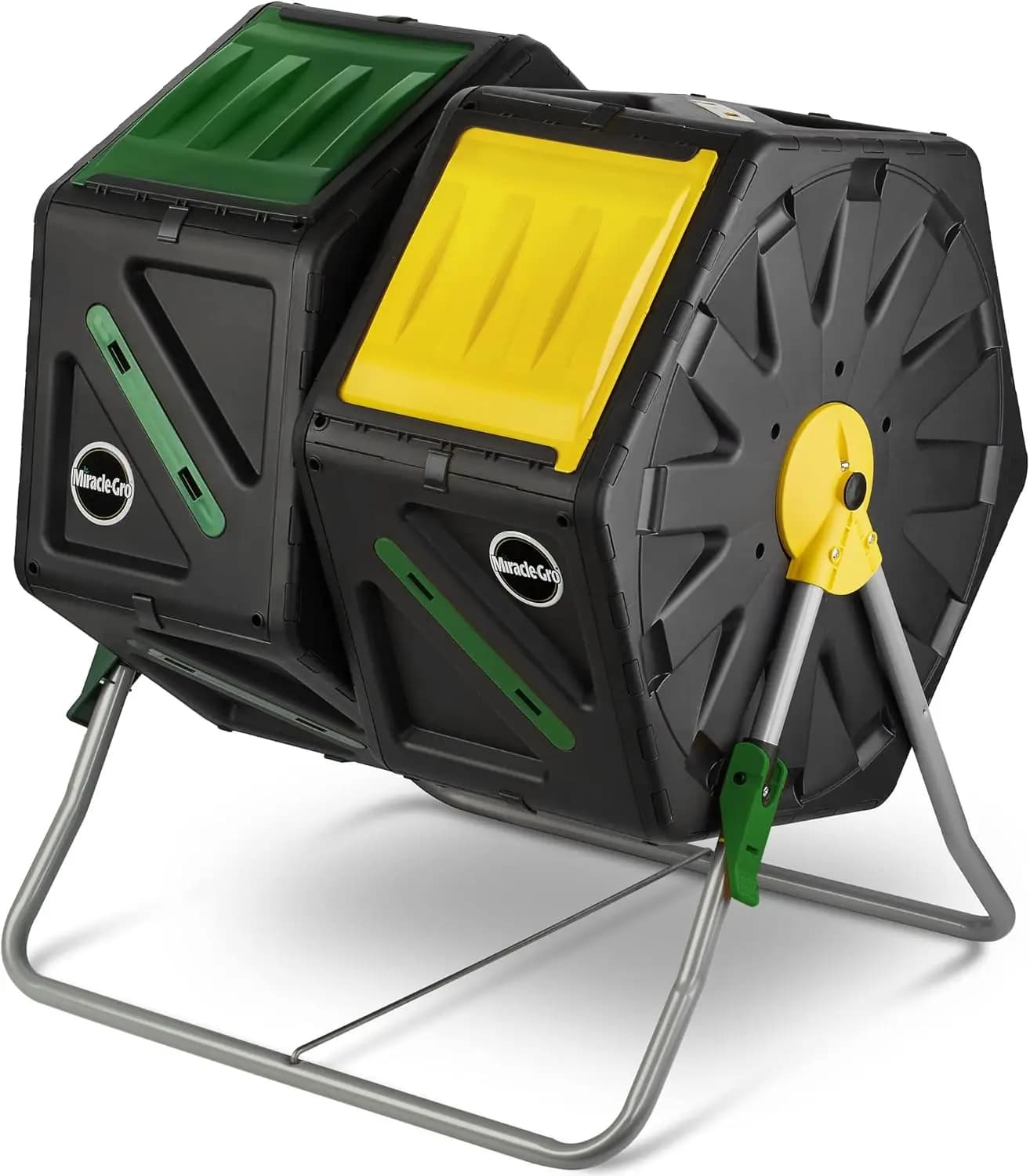 Composter a Doppia Camera – Composter da Esterno Robusto con Sistema di Rotazione Facilitata e 2 Porte Scorrevoli (2x18,5 Galloni/70L)
