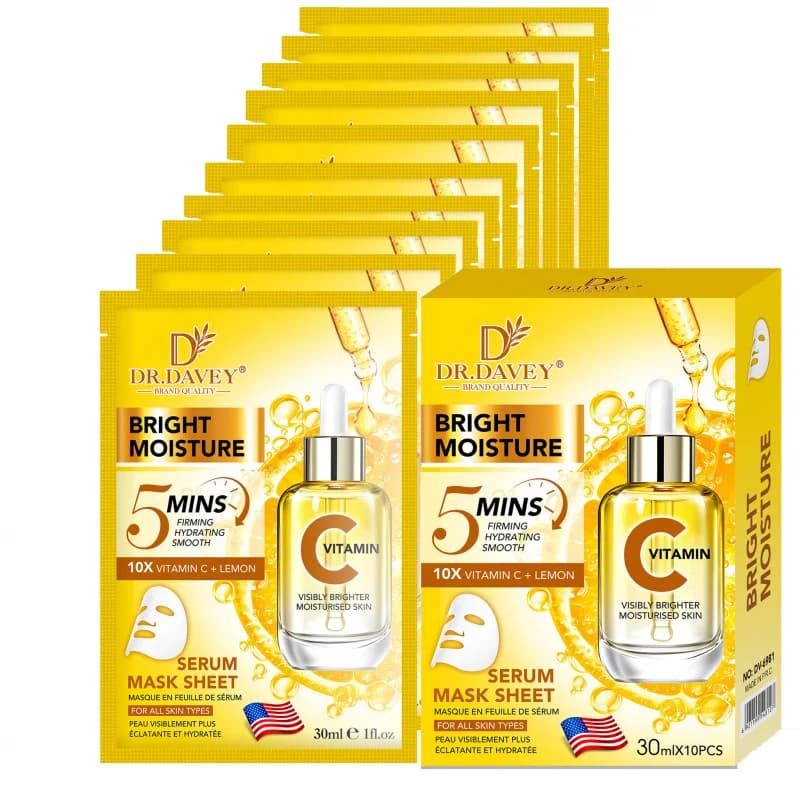 DR.DAVEY Siero alla Vitamina C Maschera Viso Cura del Viso Idratante e Ammorbidente per la Pelle Facile da Assorbire Portatile 10 Compresse/Scatola