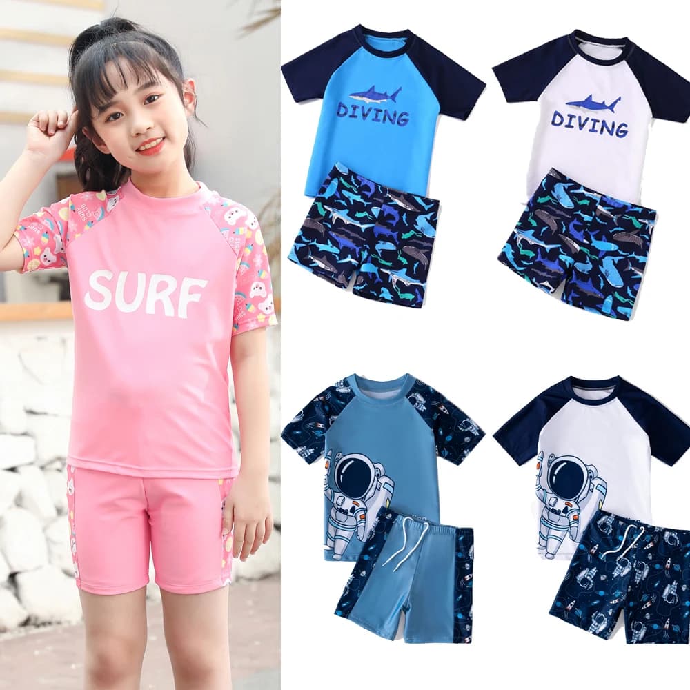 kids astronaut swimsuit girls SURF swimwear children MISURA swimsuits kids cap + top + shorts bath set 3 pieces