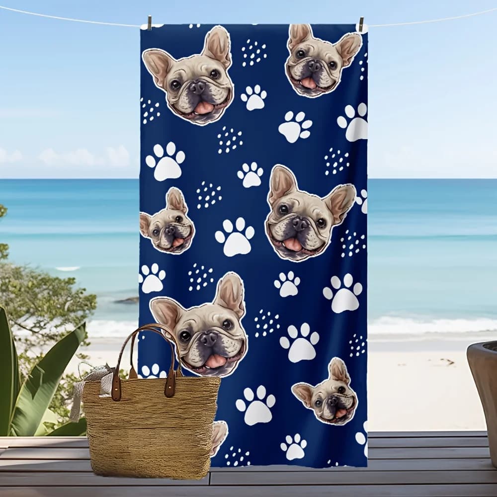 Asciugamano da spiaggia con stampa bulldog francese, microfibra ad asciugatura rapida, leggero e assorbente, per viaggi, spiaggia, bagno, regalo estivo