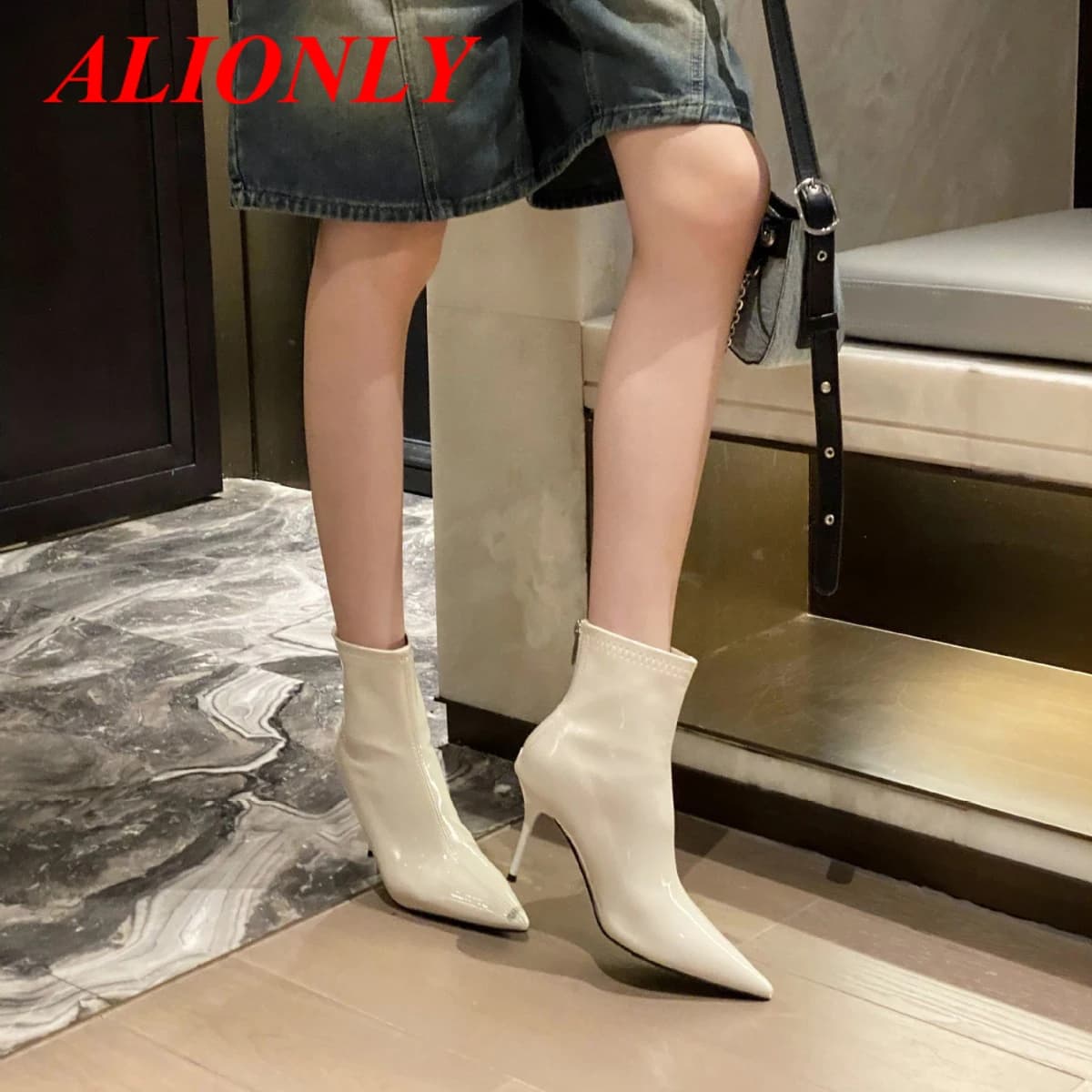 Alionly 2026 Nuovi stivaletti da donna a punta Eelgant scarpe con tacco alto sottili stivali da donna con calzini corti in morbida pelle