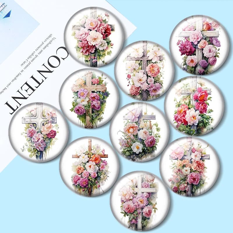 Ciondoli a croce floreale in vetro cabochon da 12/18/20/25mm per bracciali, anelli, orecchini e creazione di gioielli