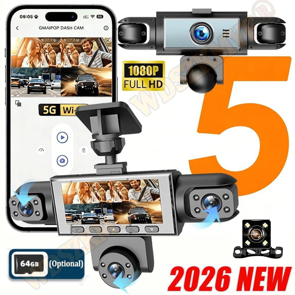 New DVR for Auto 2026 with 3/5 Cameras, Video Recorder 1080P, Dash Cam WiFi 360 Degrees (Anterior, Right, Left, Interior) with Camera Posteriore