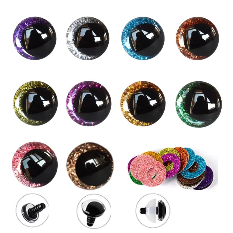 Occhi di sicurezza glitter 12-30mm Occhi di sicurezza 3D per Amigurumi Occhi glitterati per animali di peluche Occhi di sicurezza all'uncinetto per fai da te di burattini