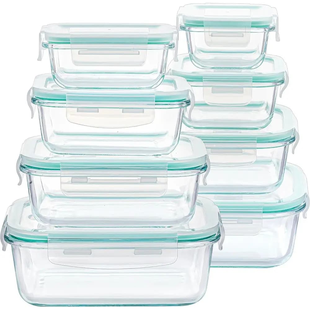 Contenitori per alimenti in vetro da 8 pezzi con coperchi ermetici, contenitori per la preparazione dei pasti in vetro, pasto per pranzo al forno per microonde, forno, gratuito
