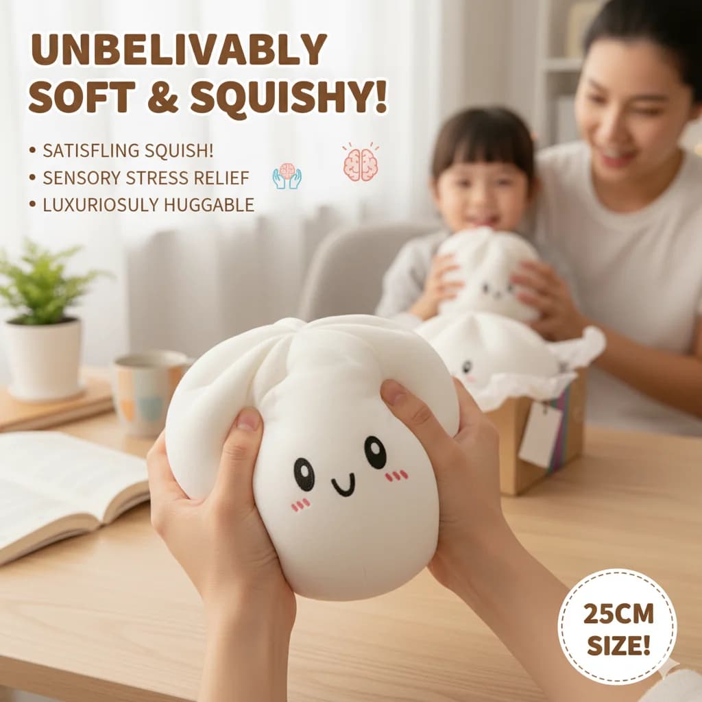 Oversize 25cm Cute Dumpling Sensory Squeeze Toy With Steamer Basket For Realistic Play Stress Relief Decompression Dough Gift