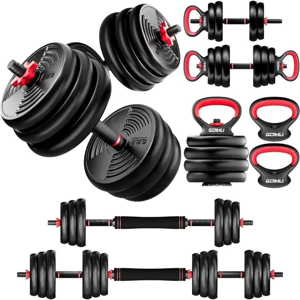 Set di manubri regolabili versatili da 55/77 libbre - Barra 4-in-1, Kettlebell, Supporto per flessioni per fitness e uso domestico