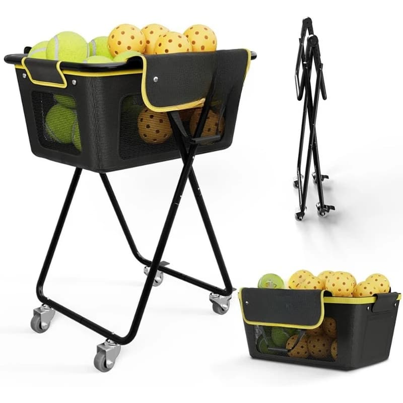 Carrello Portatile per Raccolta Palline da Tennis, Cesto per Allenamento e Conservazione Palline con Ruote, Movibile