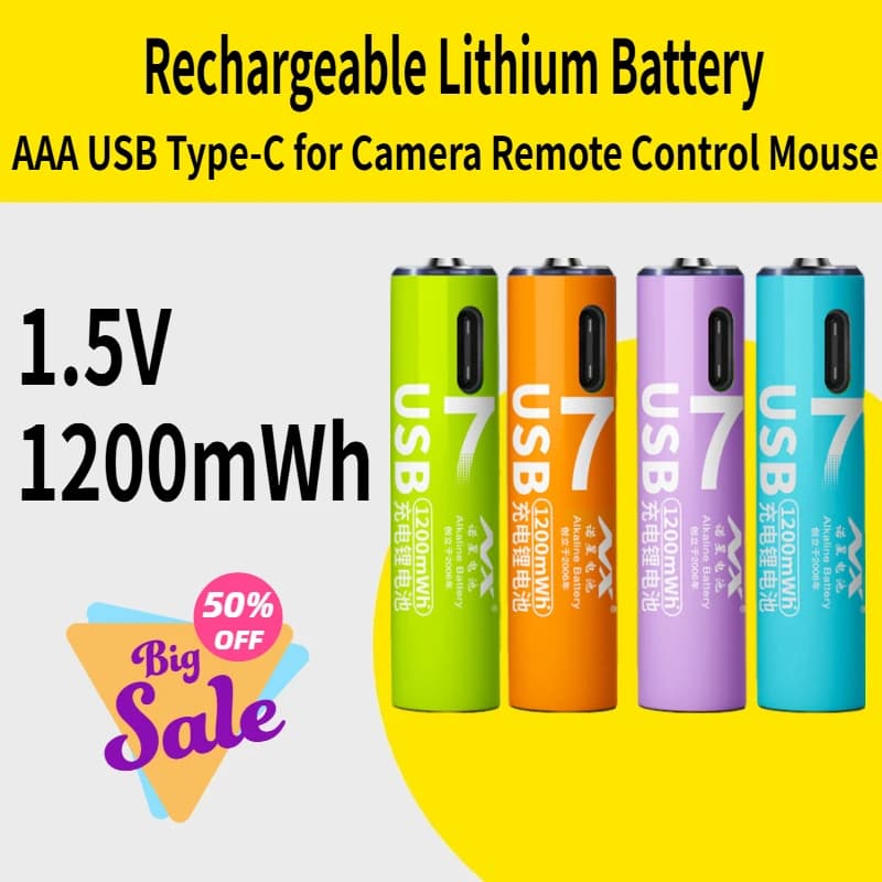 Batteria al litio ricaricabile AAA USB 1,5 V 1200 mWh tipo C per telecamera da caccia telecomando mouse serratura intelligente microfono giocattoli