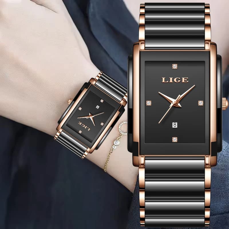 LIGE Orologio da donna Casual Semplice Quadrato da donna Orologi da polso al quarzo Moda Sport impermeabile Data Orologio da donna Reloj Mujer + SCATOLA