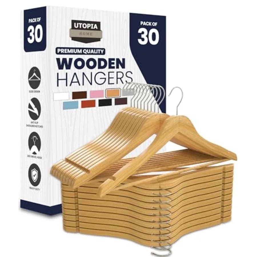 Clothes rack in Premium Wood, Pack of 30 - Robusti and Durevoli - Wood hanger with 360 degree Swivel Hook - For Hanging Dresses