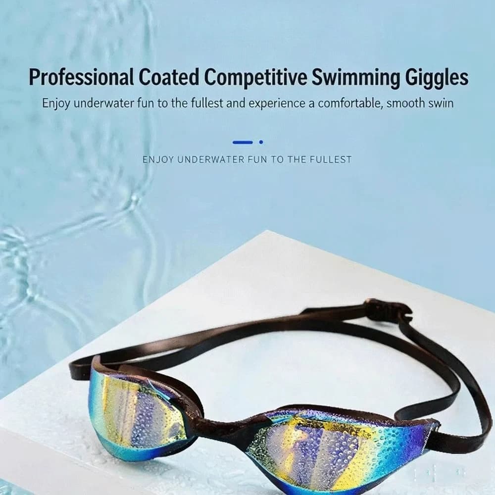 Swimming Goggles with Earplugs Men Women Anti-Fog Professional Swim Glasses No Leaking Electroplate Diving Glasses