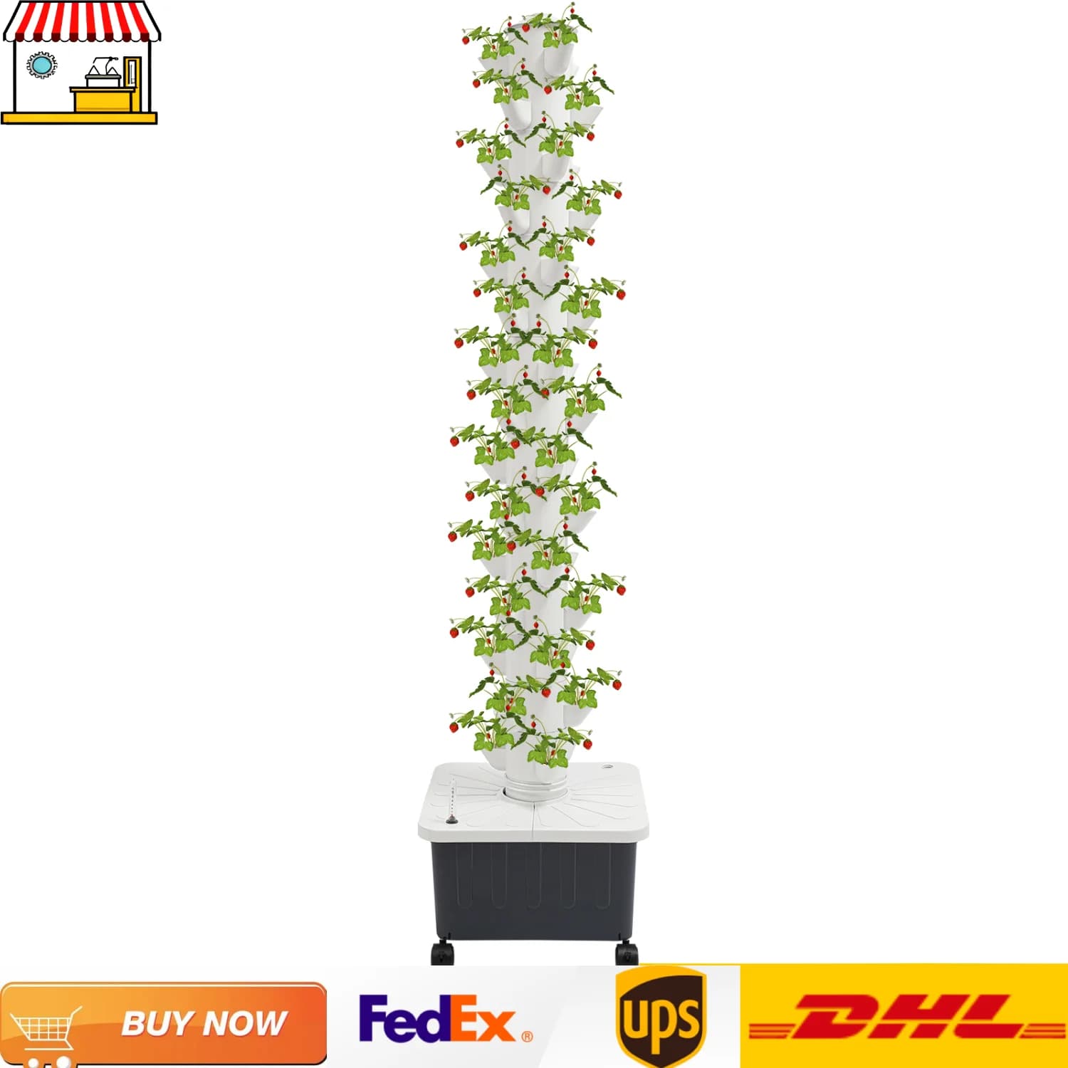 45-hole hydroponic system with Wheels and Water Pump | Earthless Cultivation System | Aeroponica Tower
