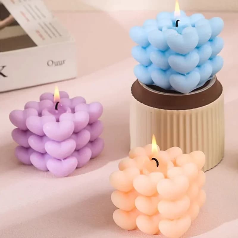 Stampo in Silicone per Candele Aromaterapiche a Forma di Cubo dell'Amore Fai-da-Te, Stampo 3D per Resina Epossidica, Stampo per Cubetti di Ghiaccio a Forma di Cuore Stile Rubik