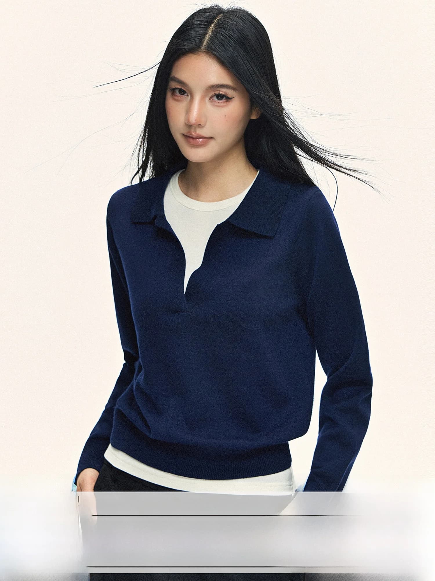 Loose Long Sleeve Neck Knitted Sweater Women's Spring New Style Half Open Collar T-Shirt Outerwear Casual Korean Version