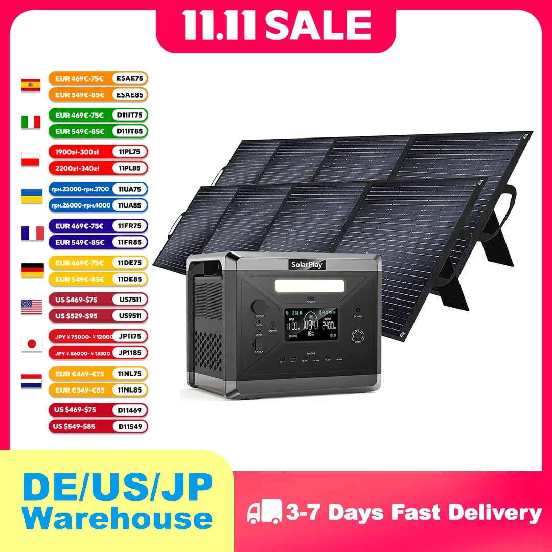 SOLARPLAY Q2501 Centrale elettrica portatile Alimentazione CA Ricarica 400W Pannello solare Turismo Kit fotovoltaico completo Accessori per camper