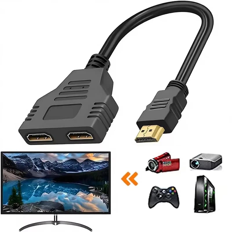 1 Male To Dual Female HDMI-compatible Splitter Adapter Cable 1080P 4K 3D Y Cable For Laptop TV Monitor PC DVD Projector TV Use